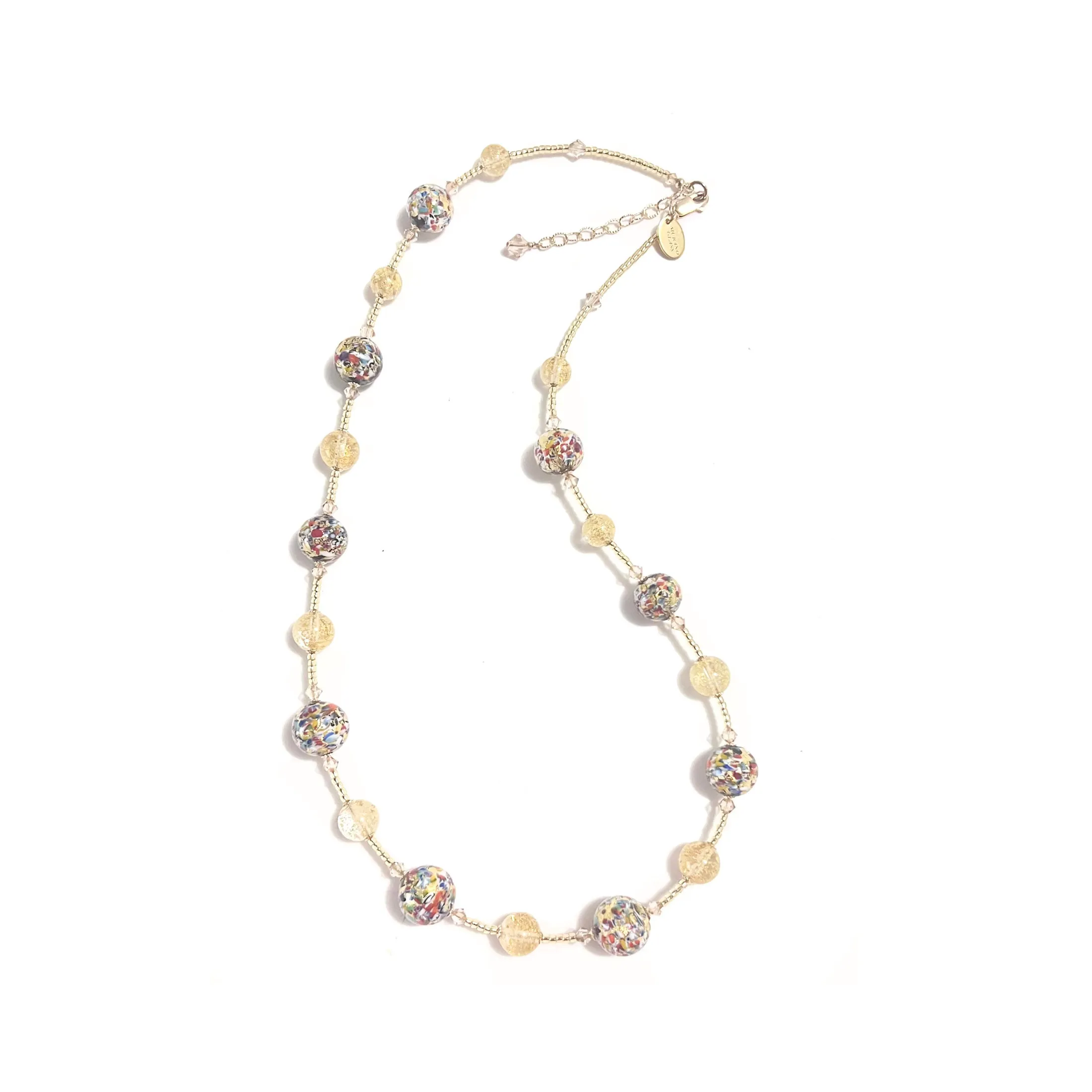 Murano Glass Klimt Ball Long Gold Necklace