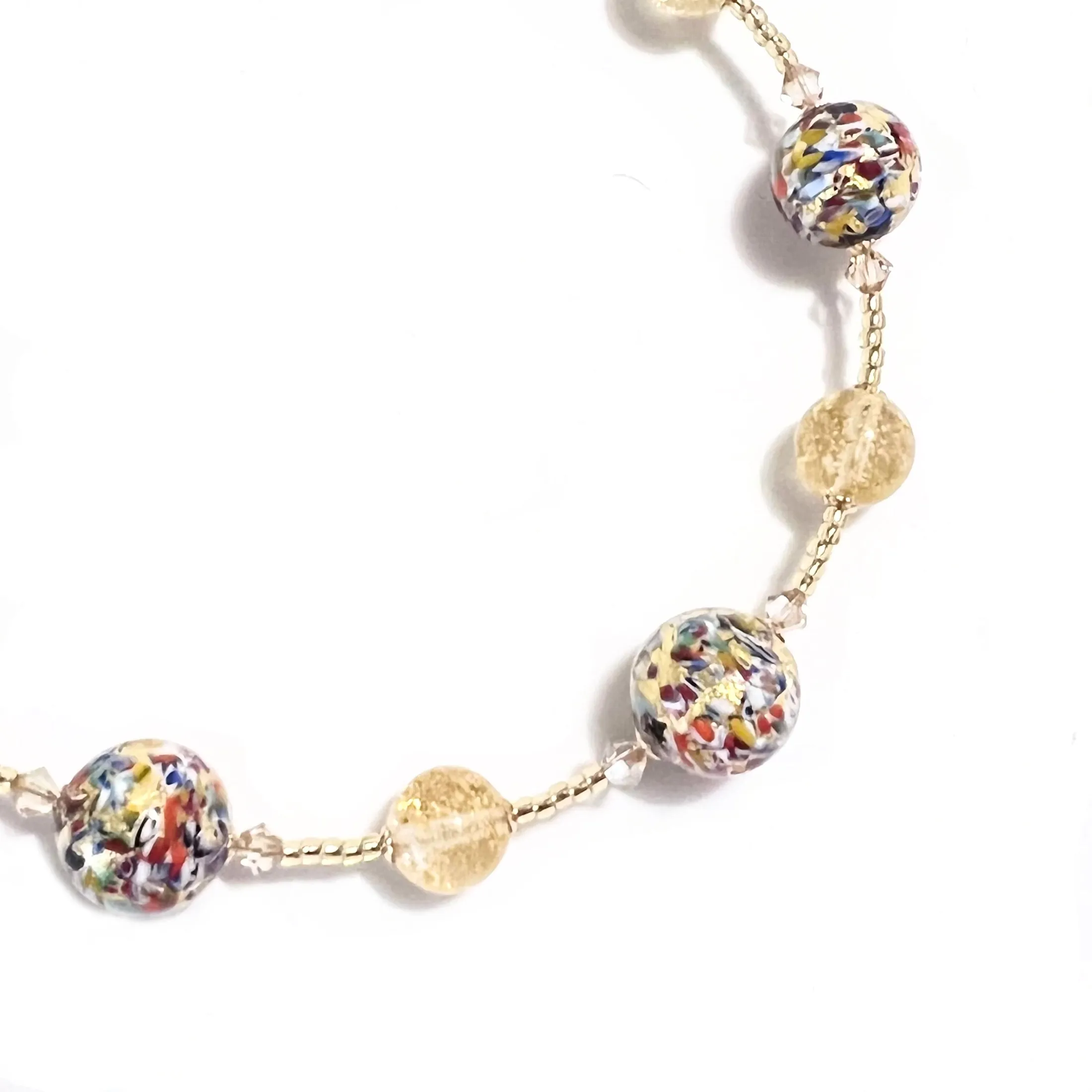 Murano Glass Klimt Ball Long Gold Necklace