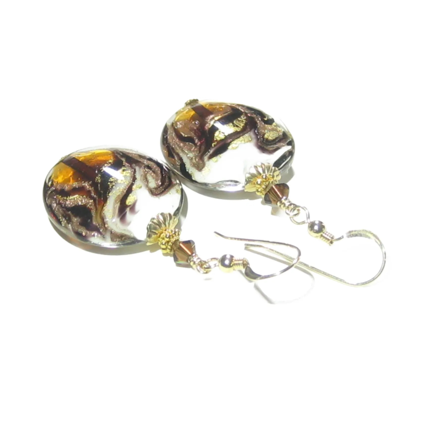Murano Glass Topaz White Swirl Disc Earrings - JKC Murano