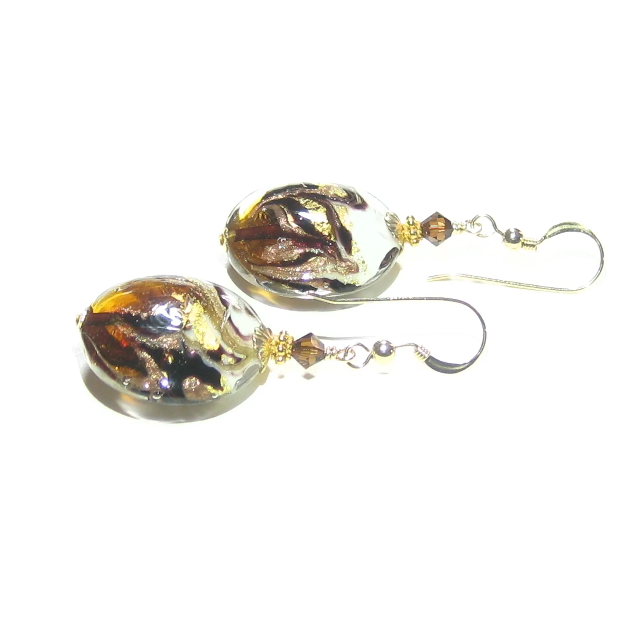 Murano Glass Topaz White Swirl Disc Earrings - JKC Murano