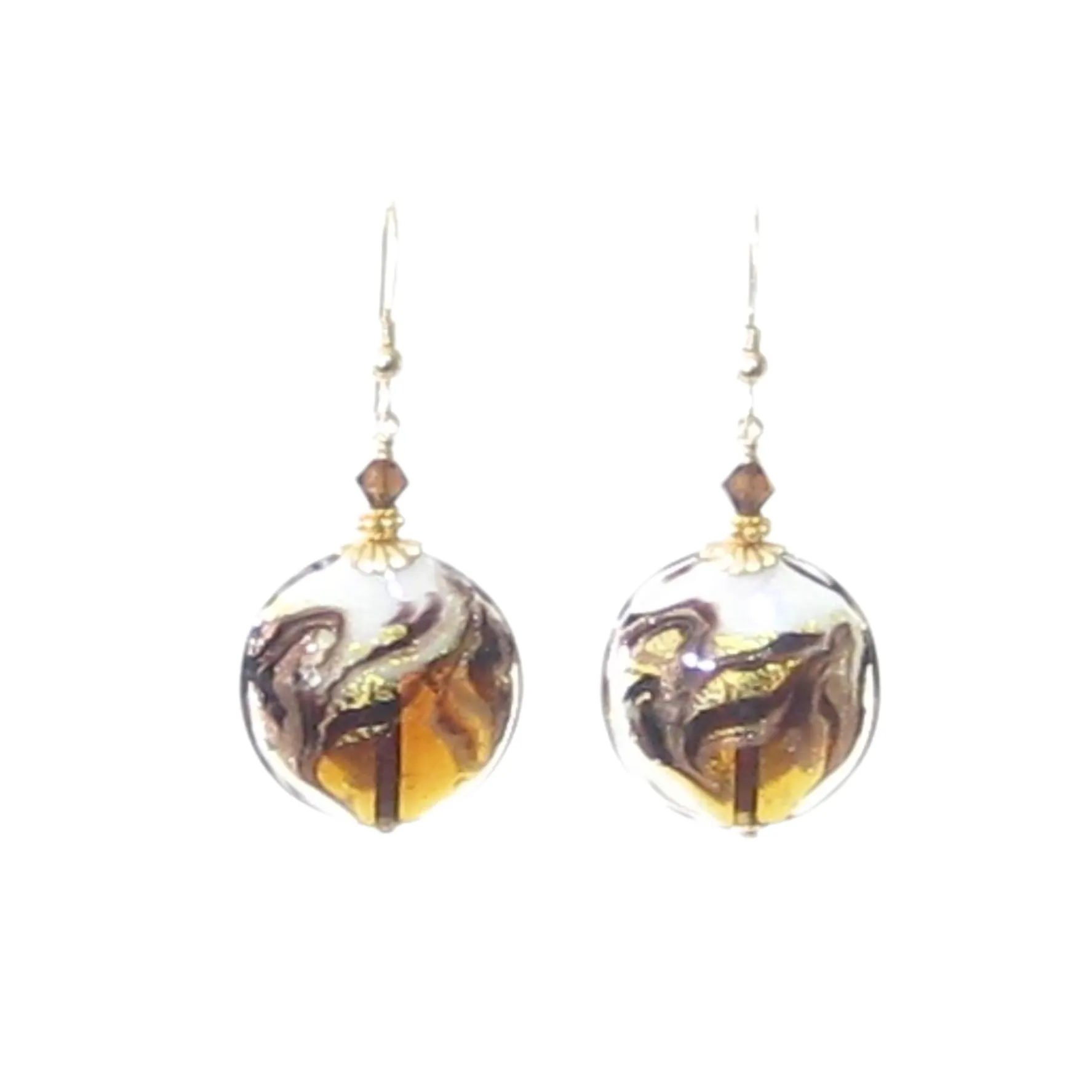 Murano Glass Topaz White Swirl Disc Earrings - JKC Murano