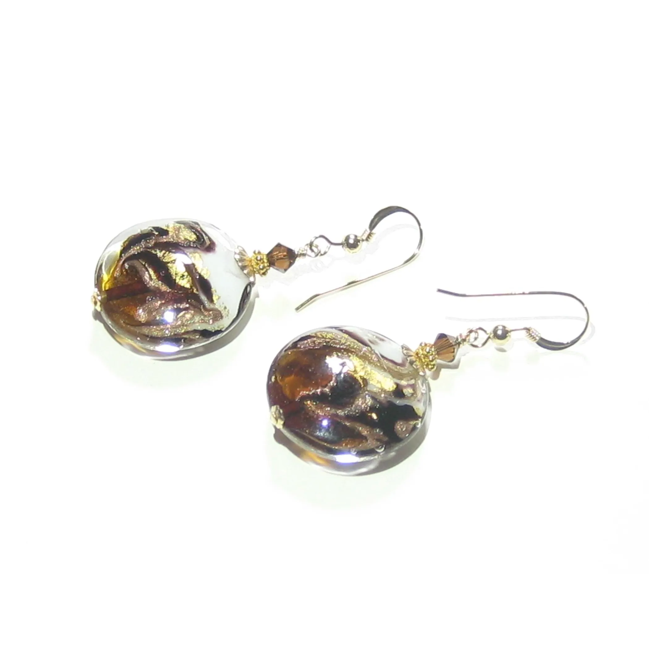 Murano Glass Topaz White Swirl Disc Earrings - JKC Murano