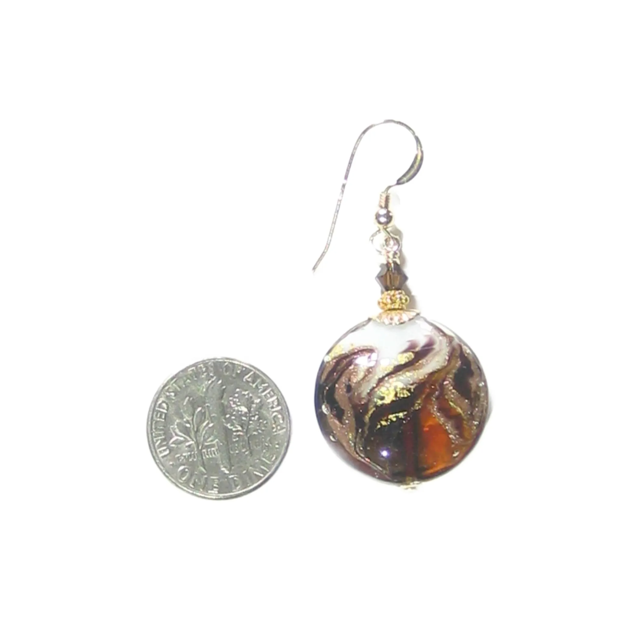 Murano Glass Topaz White Swirl Disc Earrings - JKC Murano