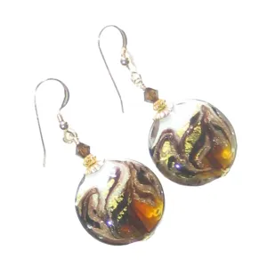 Murano Glass Topaz White Swirl Disc Earrings - JKC Murano