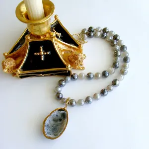 Mystic Moonstone Necklace with Removable Agate Druzy Egg Pendant - Maeve Necklace