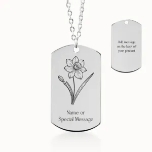 Narcissus Birth Flower Tag Pendant on Fine Chain