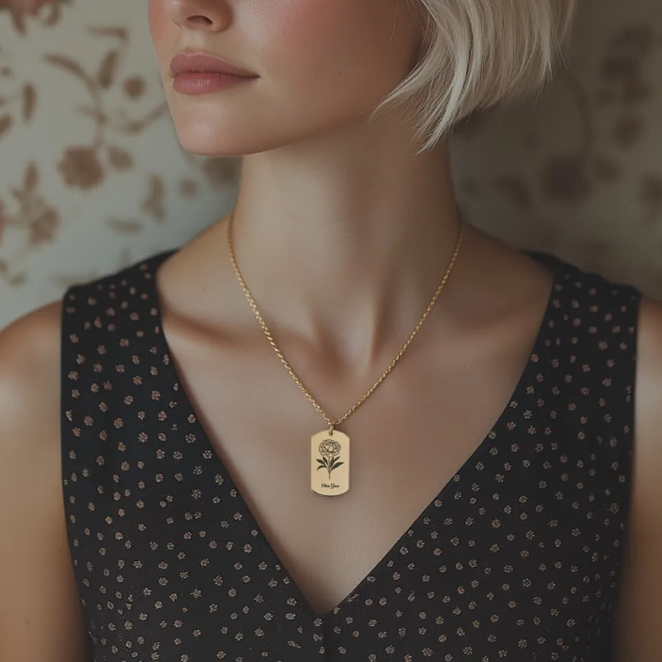 Narcissus Birth Flower Tag Pendant on Fine Chain