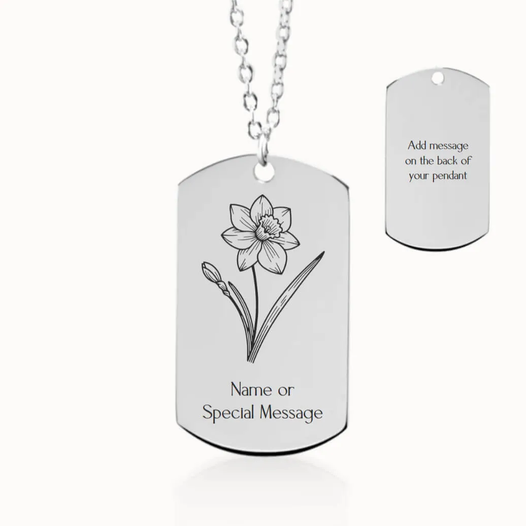 Narcissus Birth Flower Tag Pendant on Fine Chain