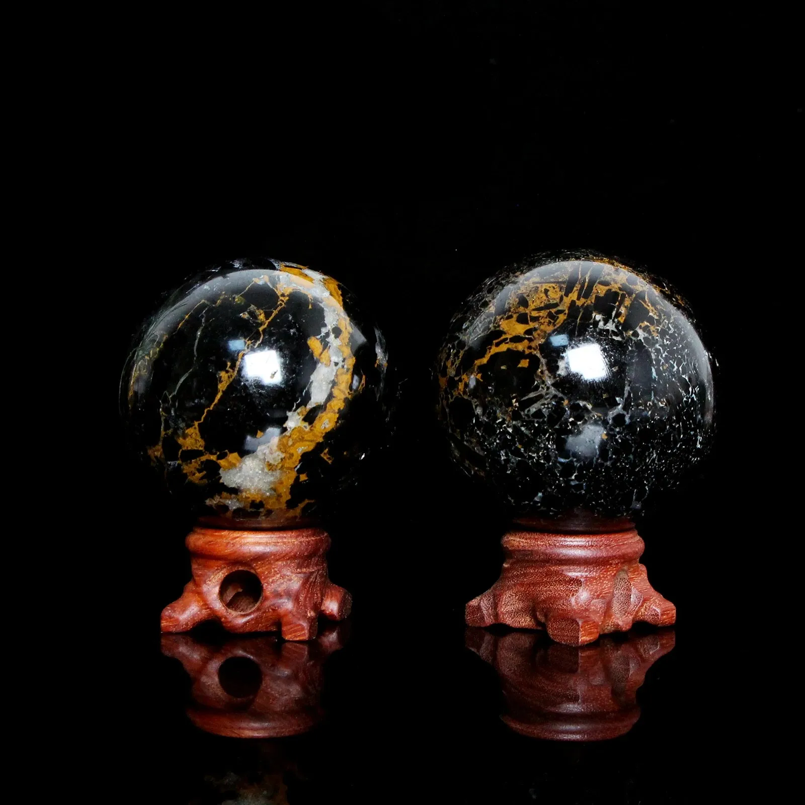 Natural Crystal Yellow Patterned Black Tourmaline Sphere Transparent Quartz Spiritual Healing