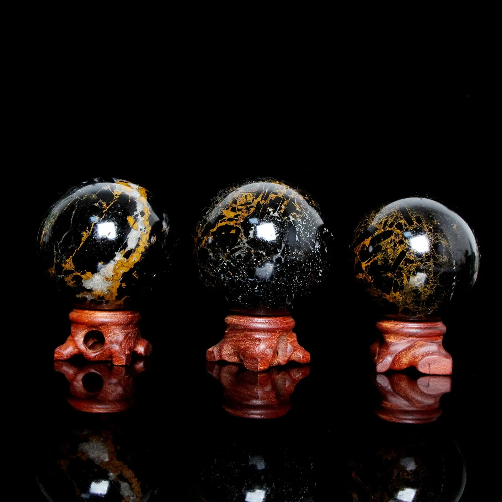 Natural Crystal Yellow Patterned Black Tourmaline Sphere Transparent Quartz Spiritual Healing