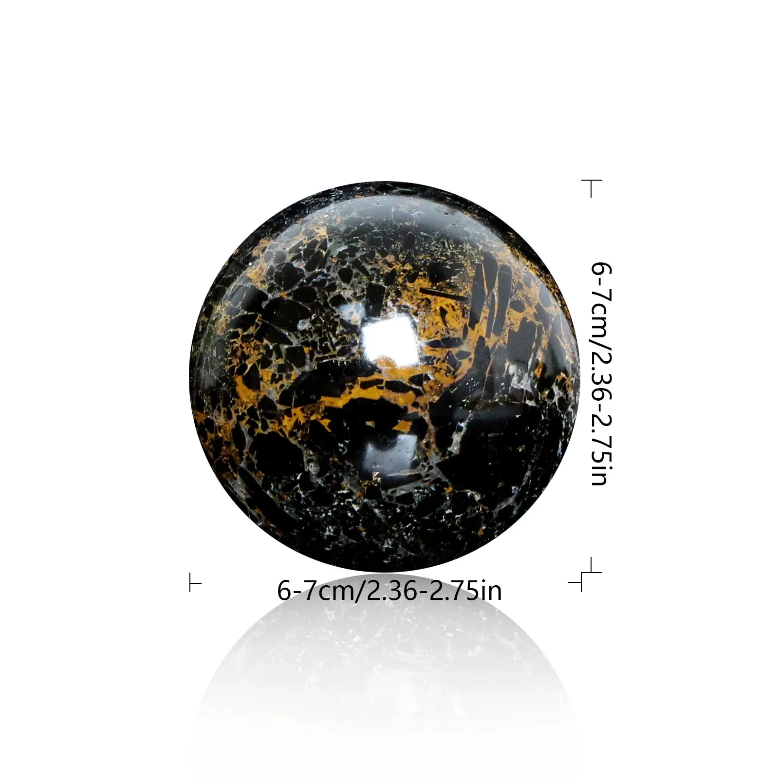 Natural Crystal Yellow Patterned Black Tourmaline Sphere Transparent Quartz Spiritual Healing