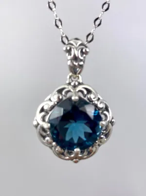 Natural London Blue Pendant Necklace, Vintage Jewelry #P103z