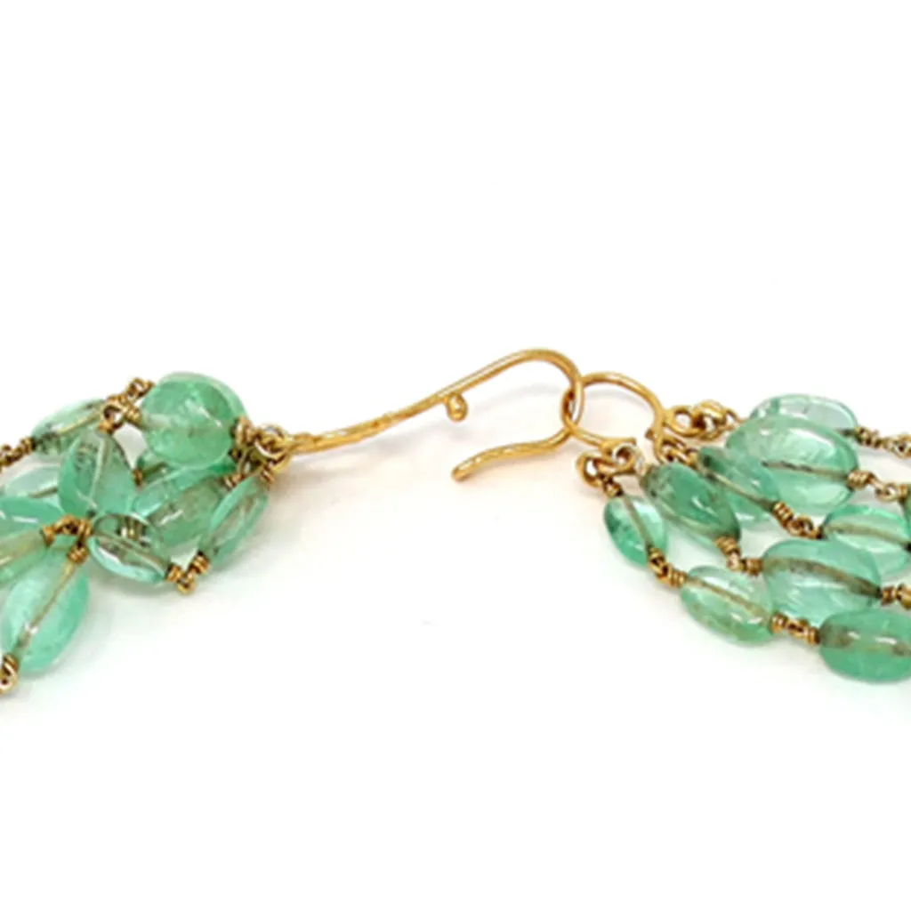 Natural polished Emerald Beads Necklace wired in 18 Karat Yellow Gold