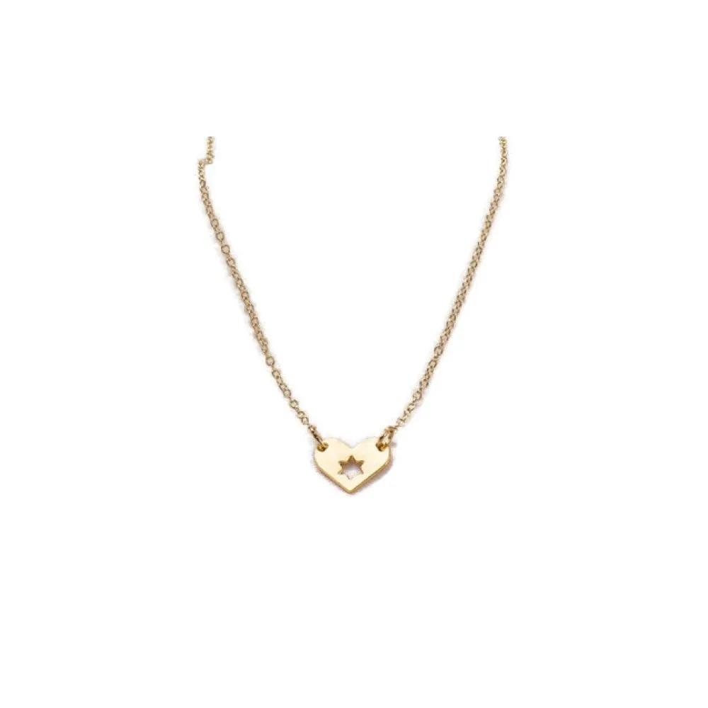 Necklace, Heart and Cutout Star Design, Adjustable Chain, Gold Plate Over Brass