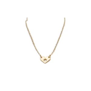 Necklace, Heart and Cutout Star Design, Adjustable Chain, Gold Plate Over Brass