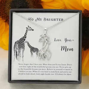 Never give up-Giraffe Necklace for Daughter, From Mom
