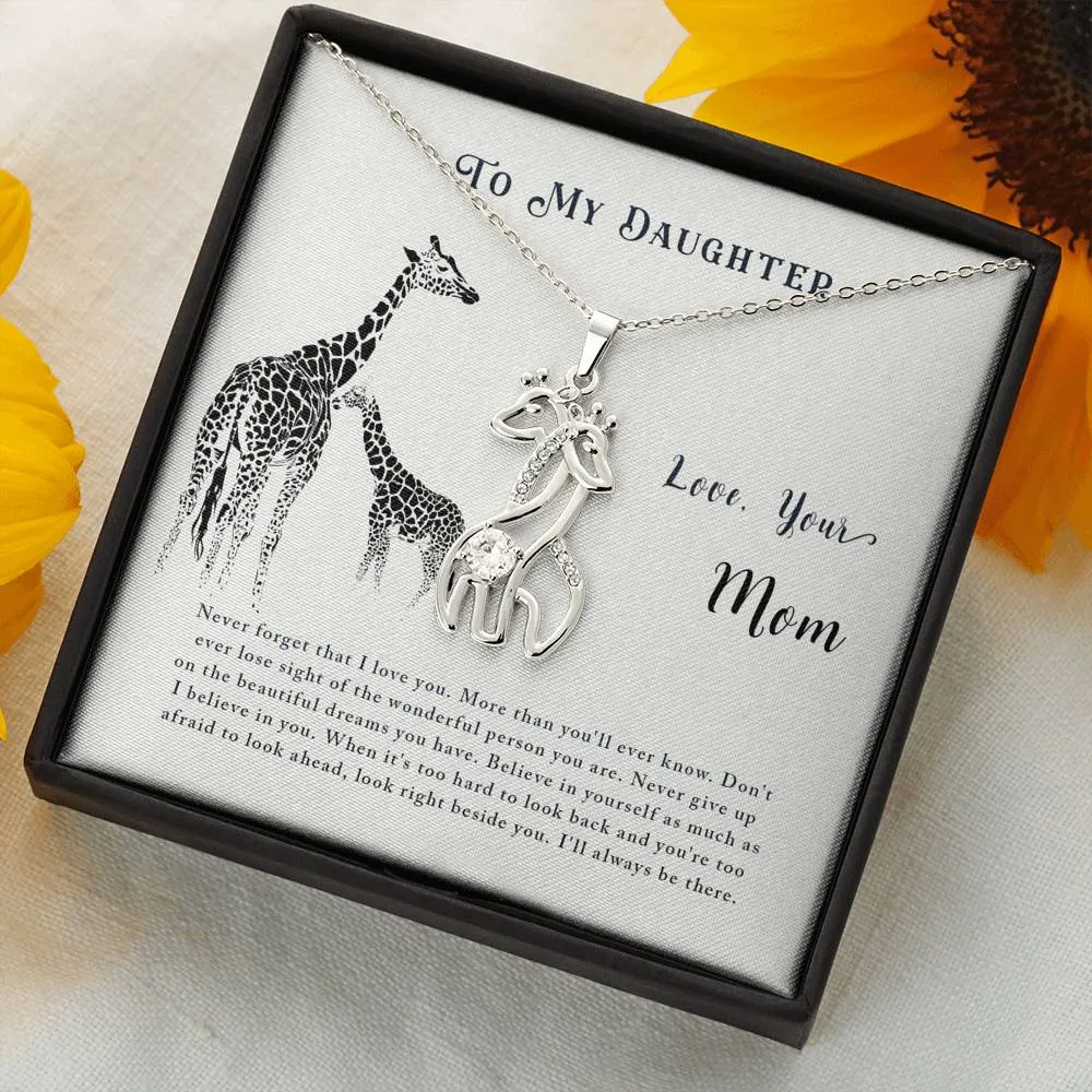 Never give up-Giraffe Necklace for Daughter, From Mom