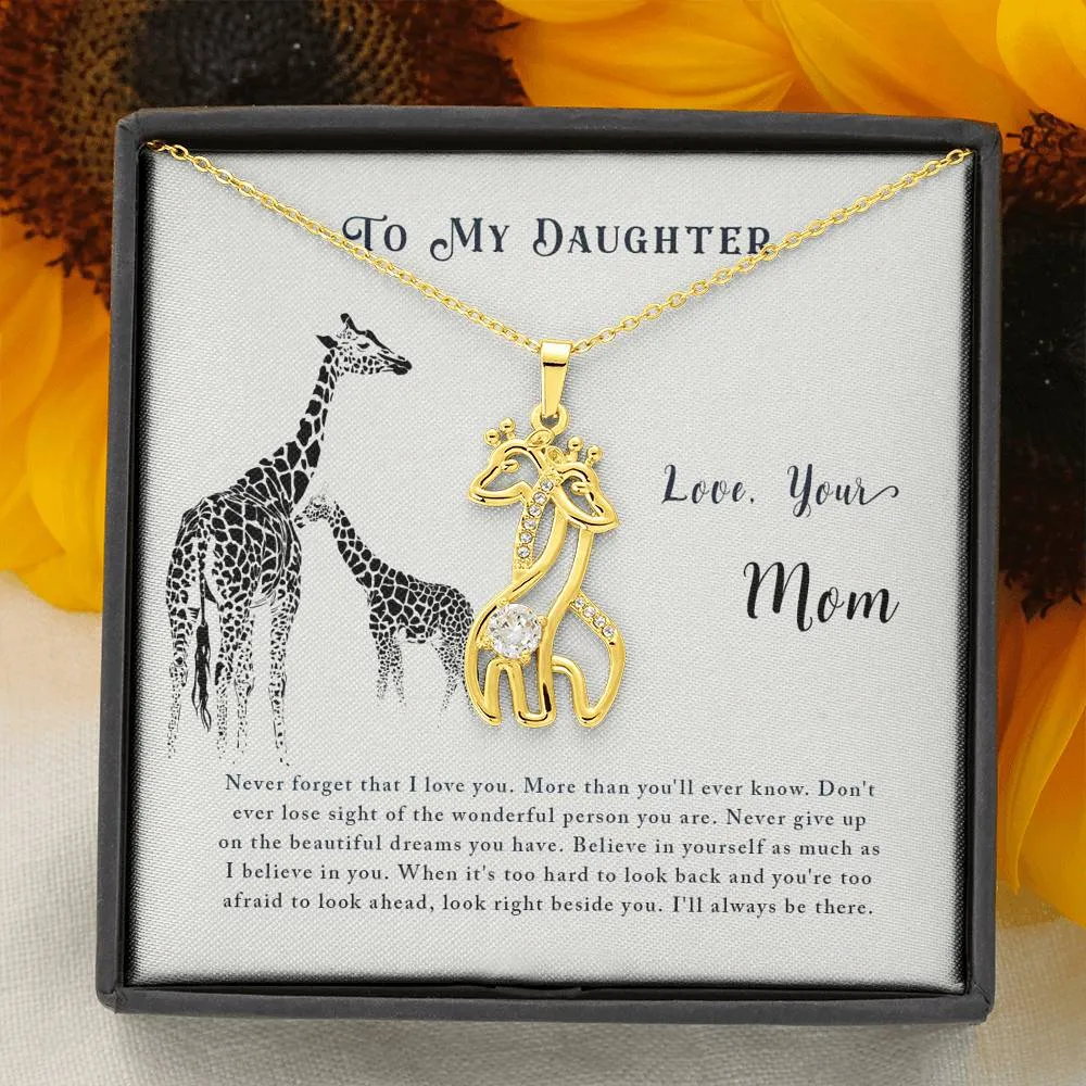 Never give up-Giraffe Necklace for Daughter, From Mom