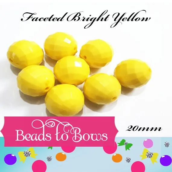 NEW 20mm Faceted Bright Yellow Disco Bubblegum Bead, Chunky Beads, Round Acrylic Beads, Chunky Bead Supply, Bubblegum Necklace Supply Beads