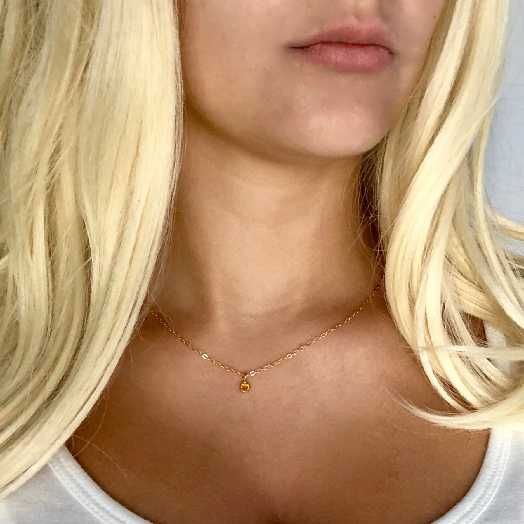 November Topaz Crystal Birthstone 14K Gold Necklace