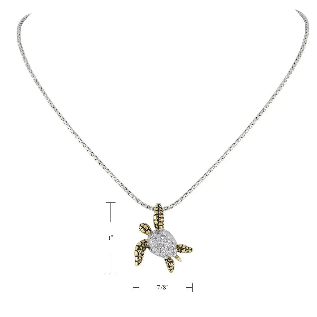 Ocean Images Collection - Pavé and Gold Small Turtle Pendant Necklace