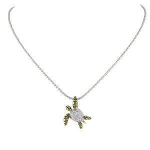 Ocean Images Collection - Pavé and Gold Small Turtle Pendant Necklace