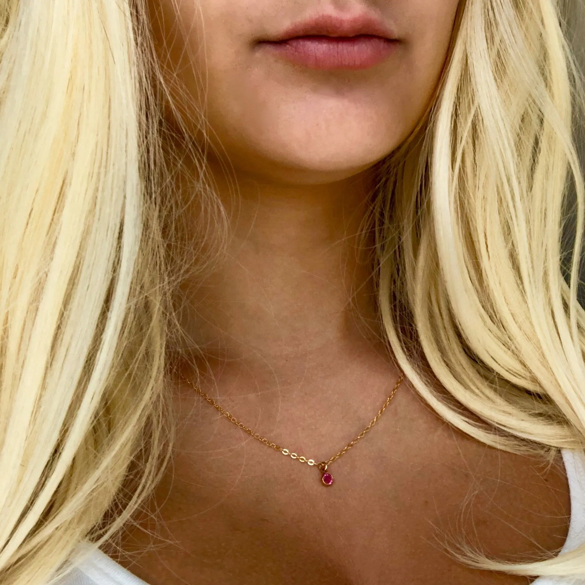 October Pink Crystal Birthstone 14K Gold Necklace