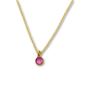 October Pink Crystal Birthstone 14K Gold Necklace