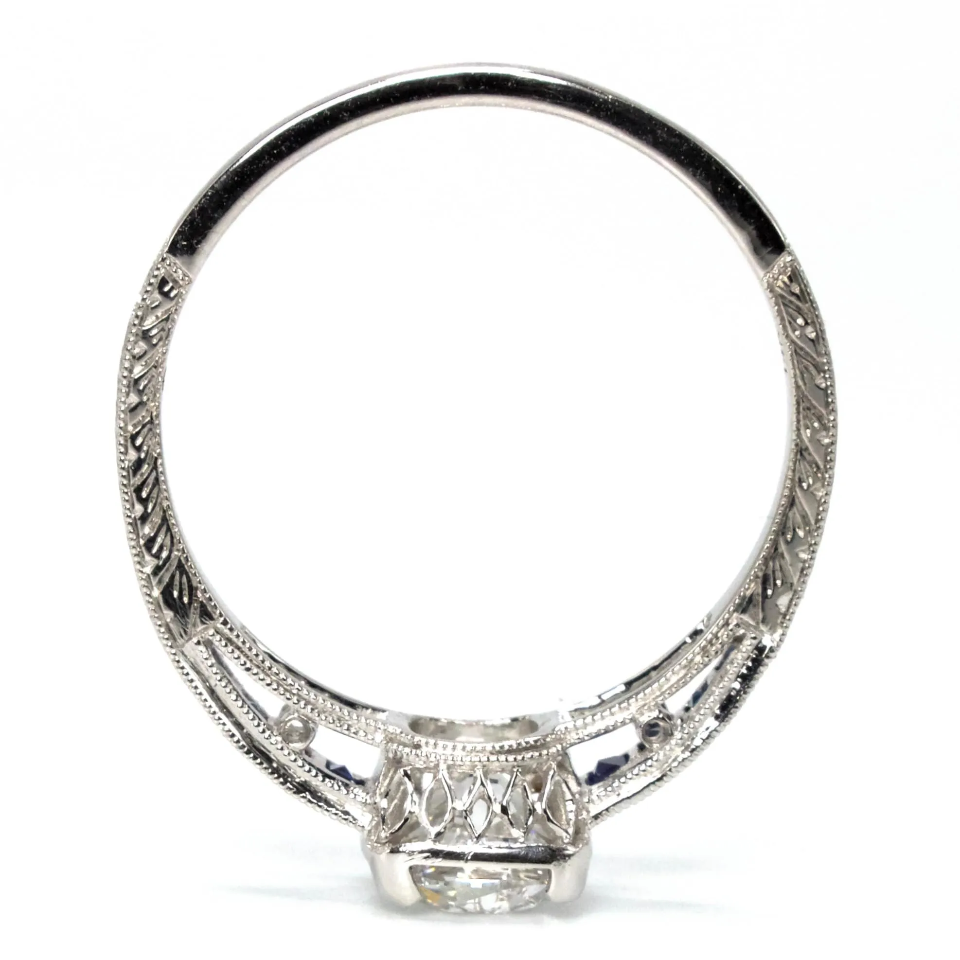 Old Mine Cut Lab Grown Diamond in Art Deco Style Mounting with Calibré Cut Sapphires