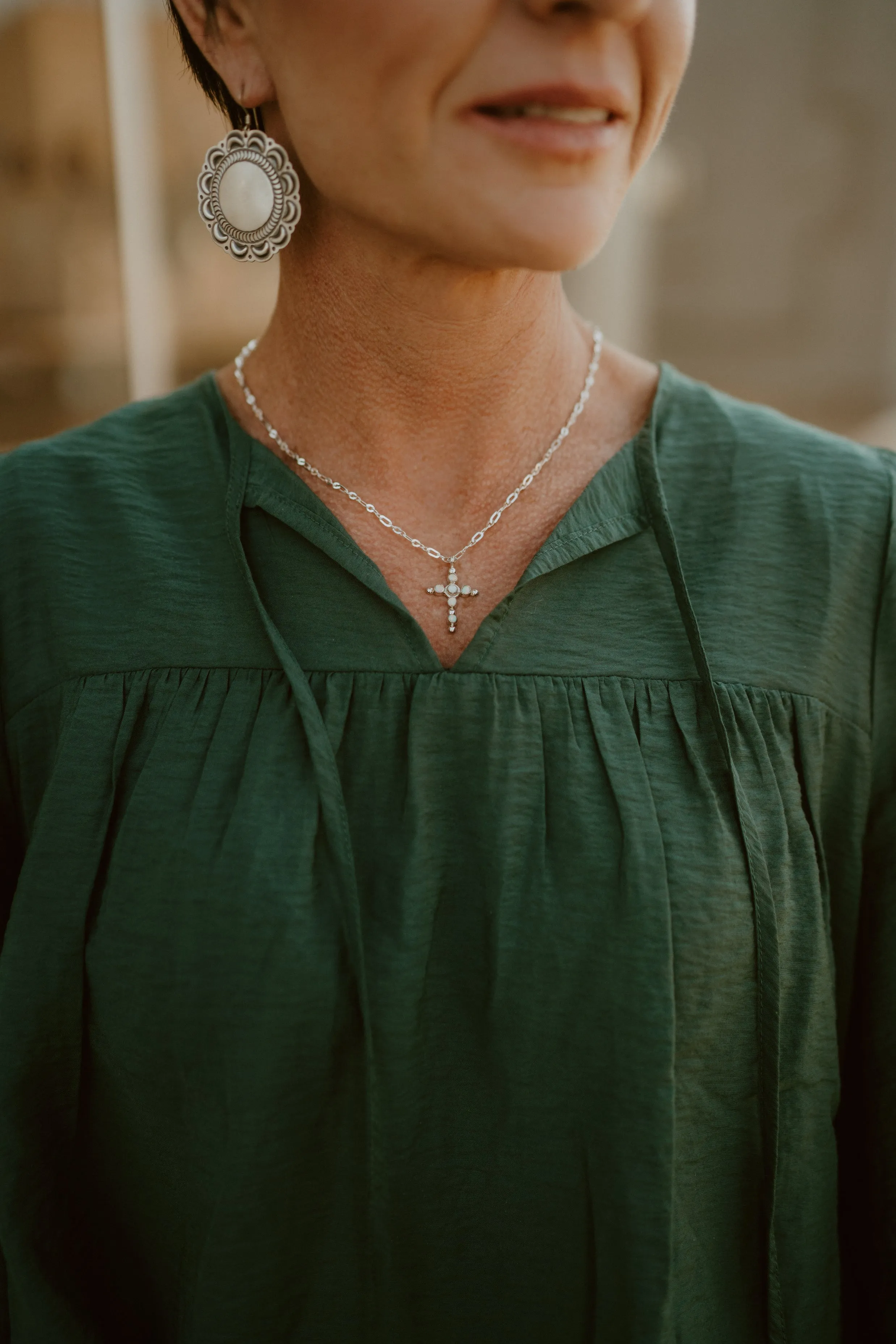 Opal Cross Necklace | White
