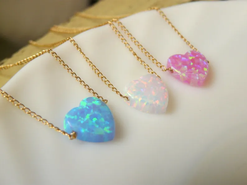 Opal Heart Necklace – Dainty & Charming Heart Pendant