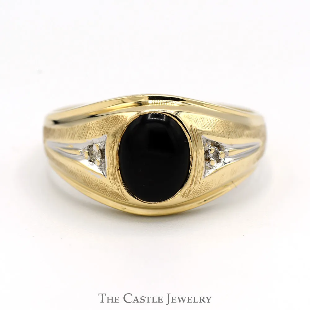 Oval Cut Black Onyx Ring with Diamond Accents in 10k Yellow Gold