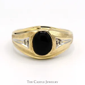 Oval Cut Black Onyx Ring with Diamond Accents in 10k Yellow Gold