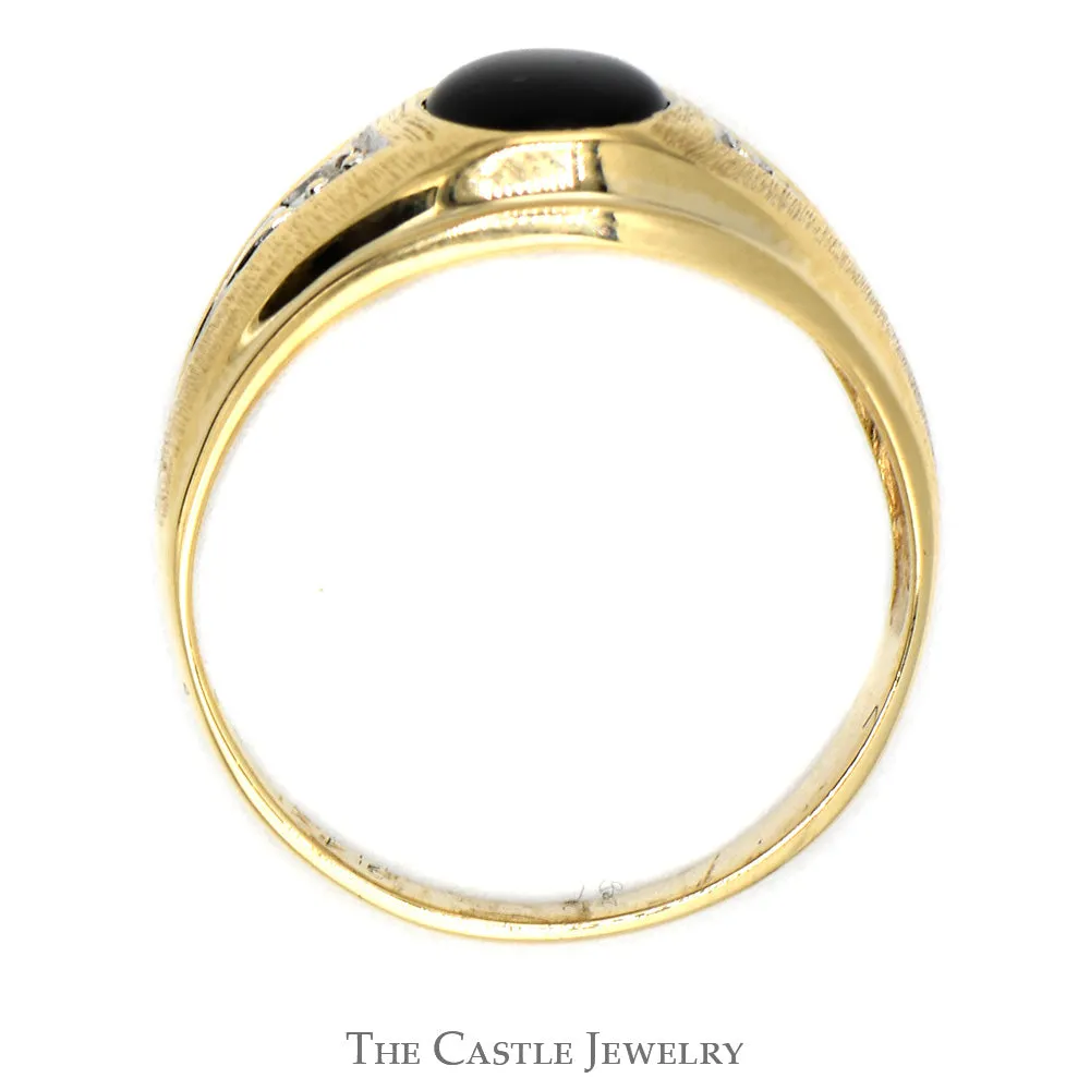 Oval Cut Black Onyx Ring with Diamond Accents in 10k Yellow Gold