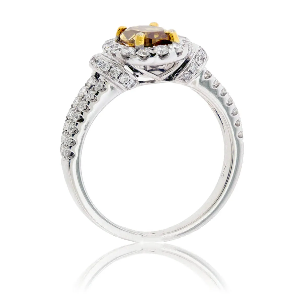 Oval Yellow Brownish Diamond & Diamond Halo Ring