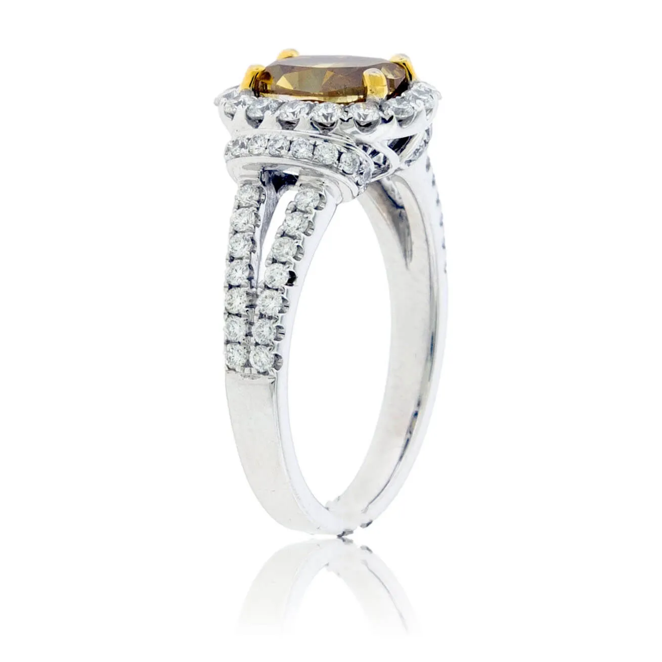 Oval Yellow Brownish Diamond & Diamond Halo Ring