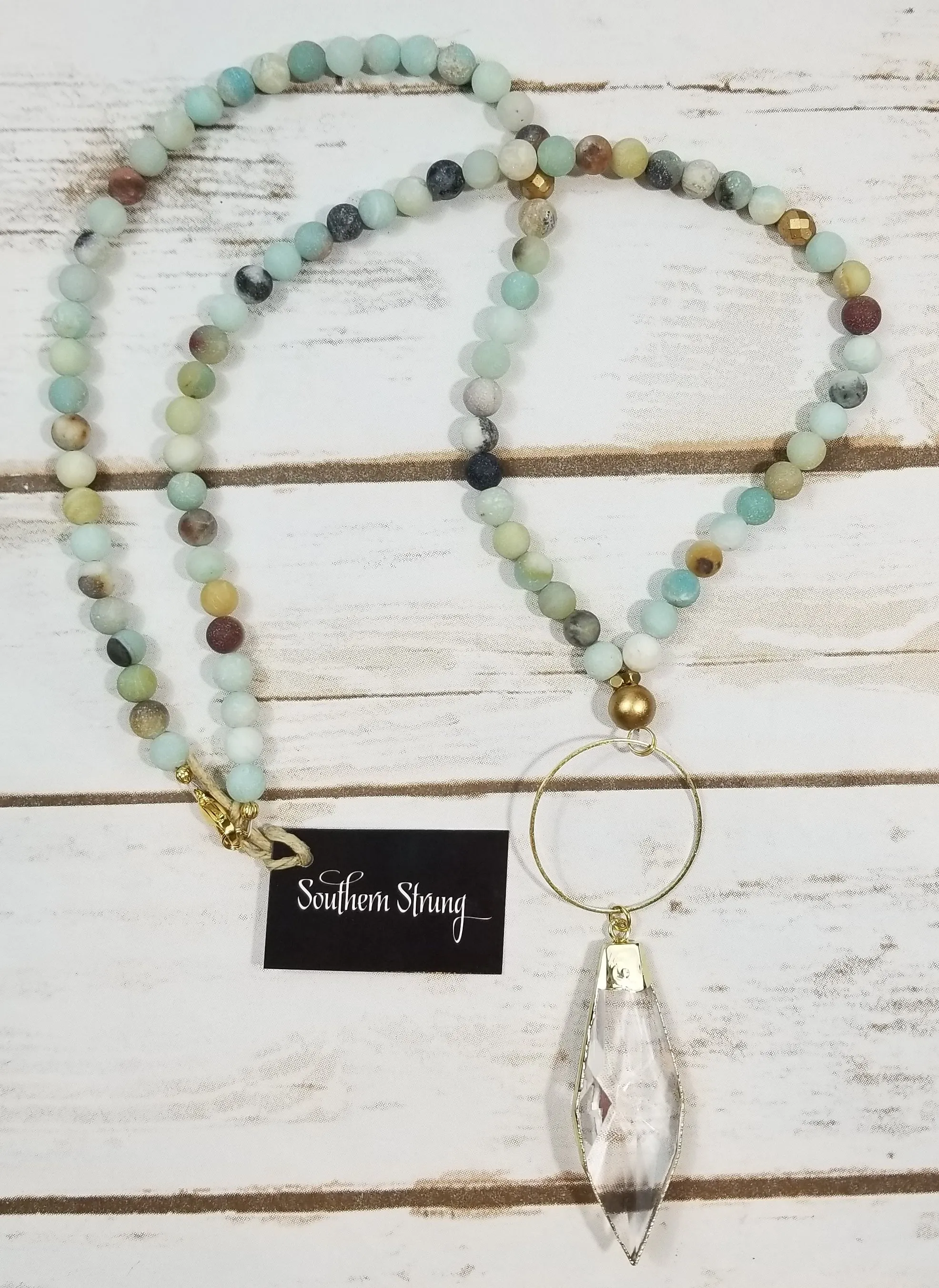*P3 Deal* Amazonite Gemstone Necklace w/ Large Crystal Pendant