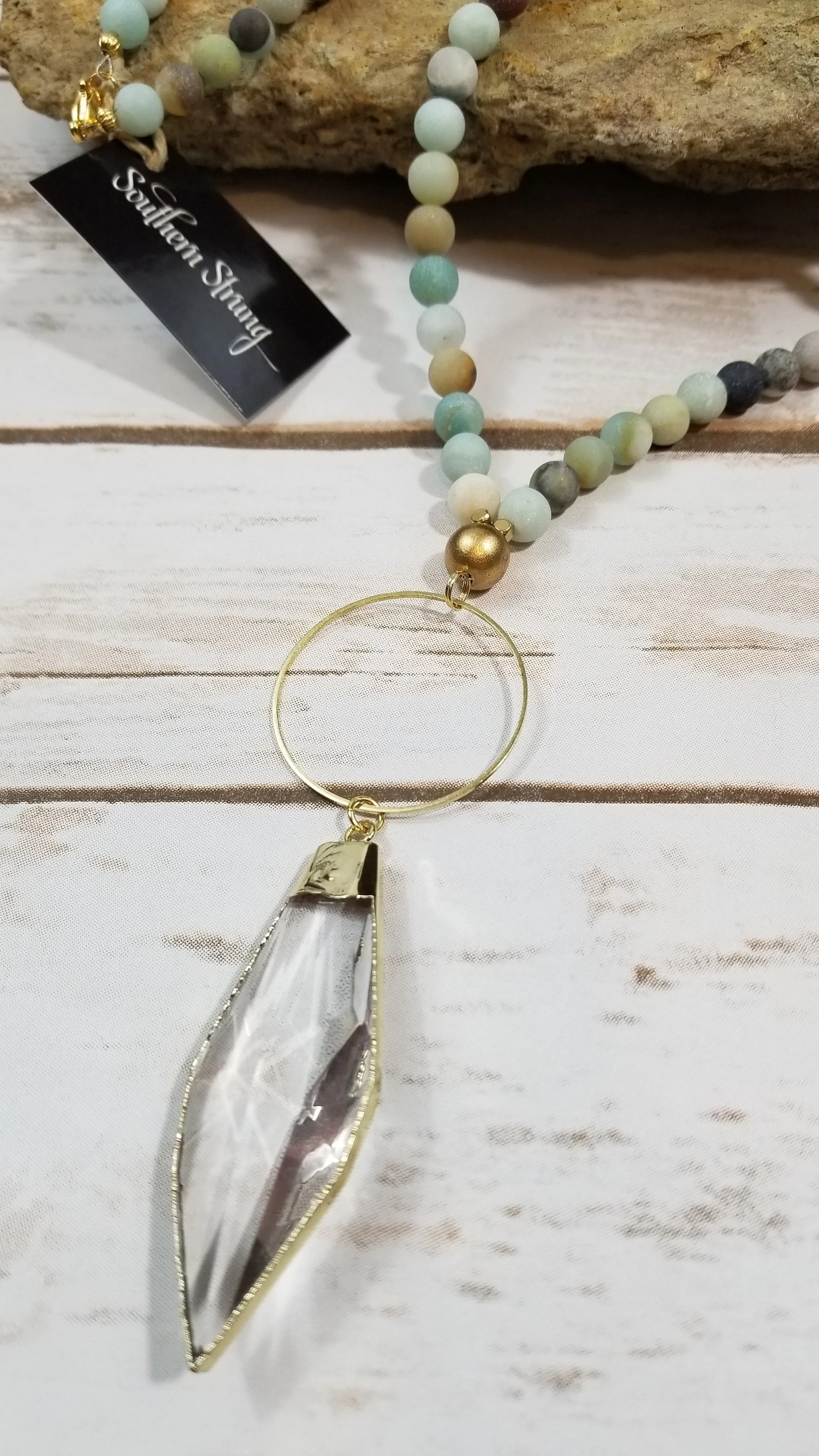 *P3 Deal* Amazonite Gemstone Necklace w/ Large Crystal Pendant