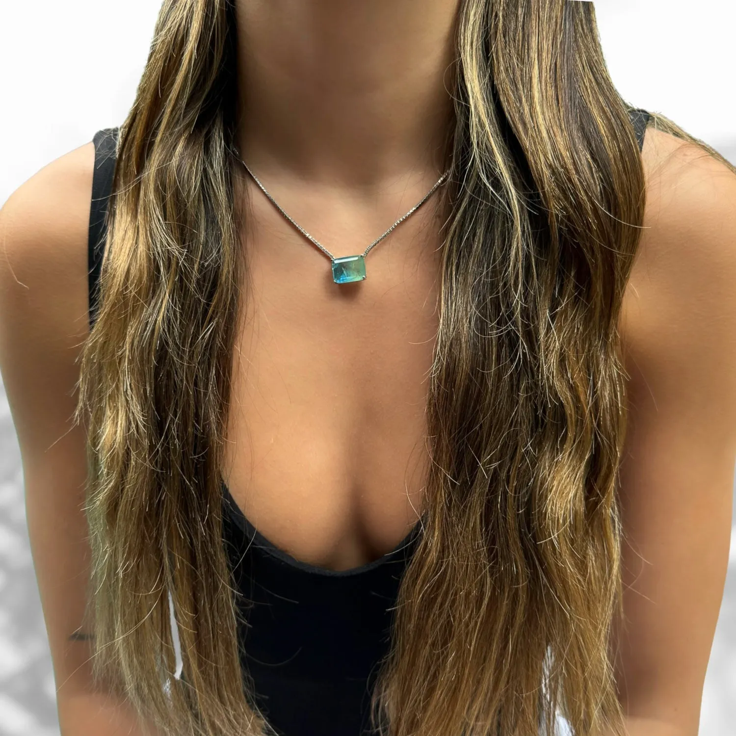 Paraiba Tourmaline Diamond Chain Happy Necklace