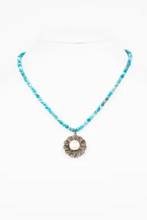 Pave Diamond, Pearl, Apatite Bead Necklace