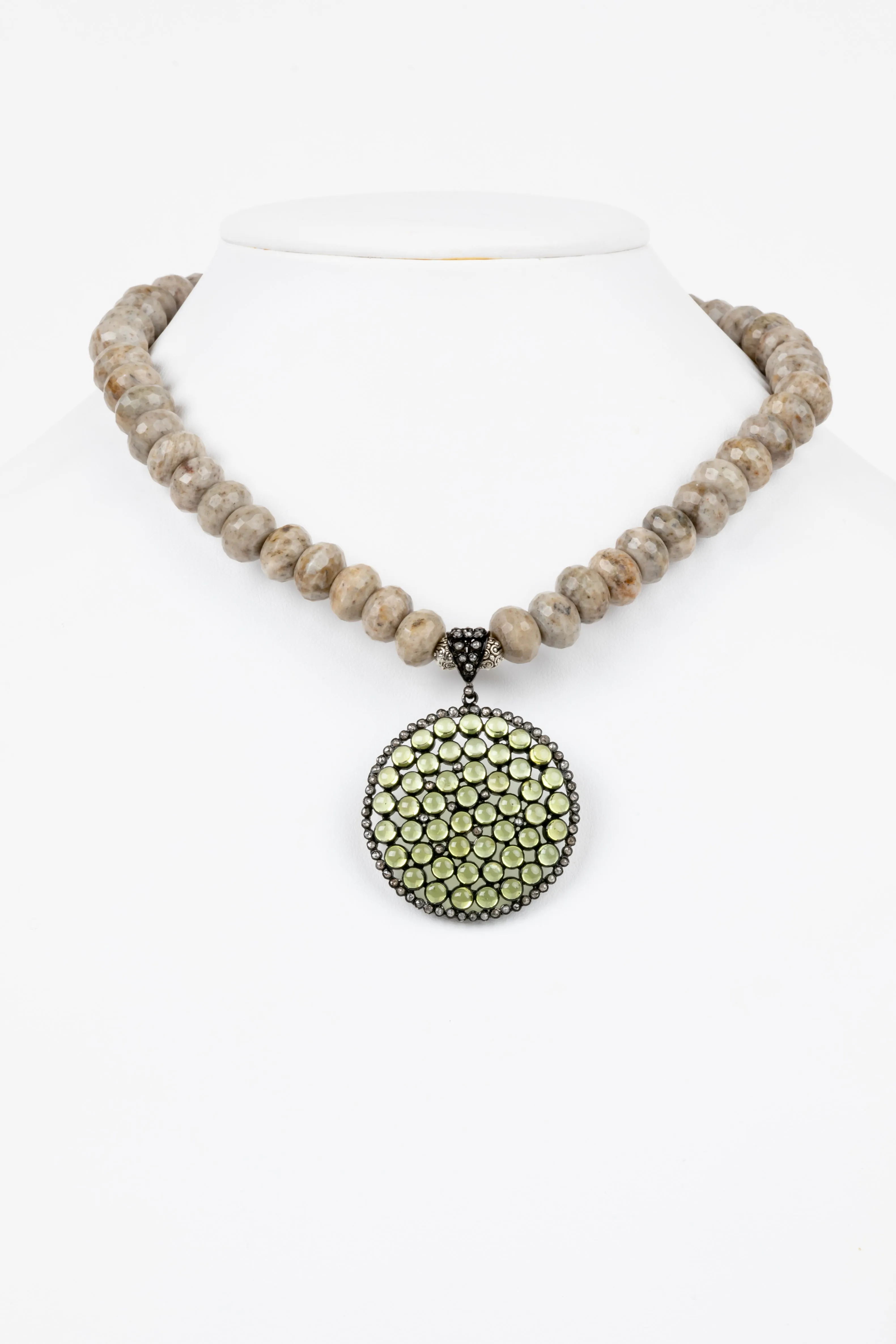 Pave Diamond, Peridot, Stone Agate Necklace