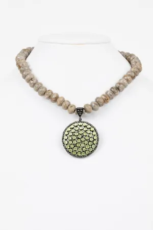 Pave Diamond, Peridot, Stone Agate Necklace