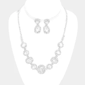 Pave Trim Clear Rhinestone Necklace and Earrings  | 345838