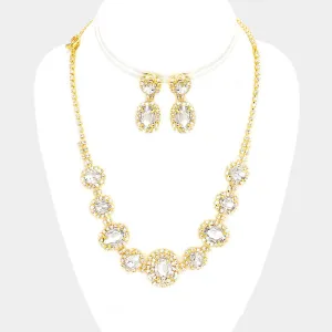 Pave Trim Crystal Rhinestone Necklace and Earrings on Gold | 345832
