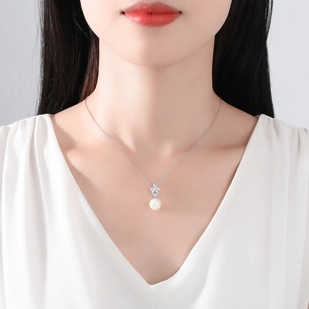 Pearl & Crystal Silver-Plated Pendant Necklace