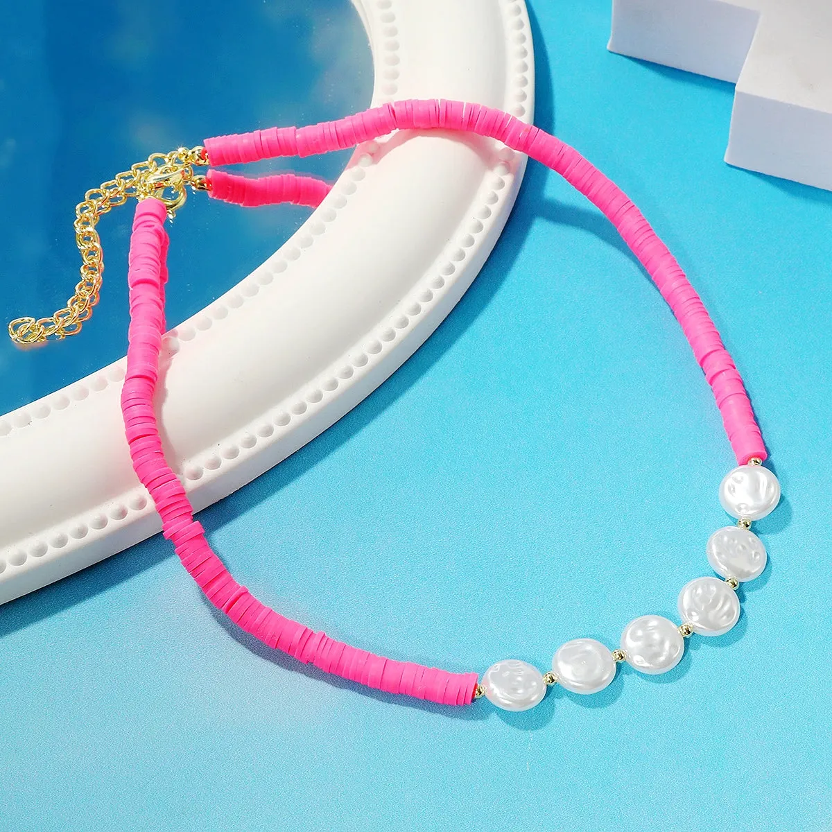 Pearl & Rose Polymer Clay 18K Gold-Plated Necklace