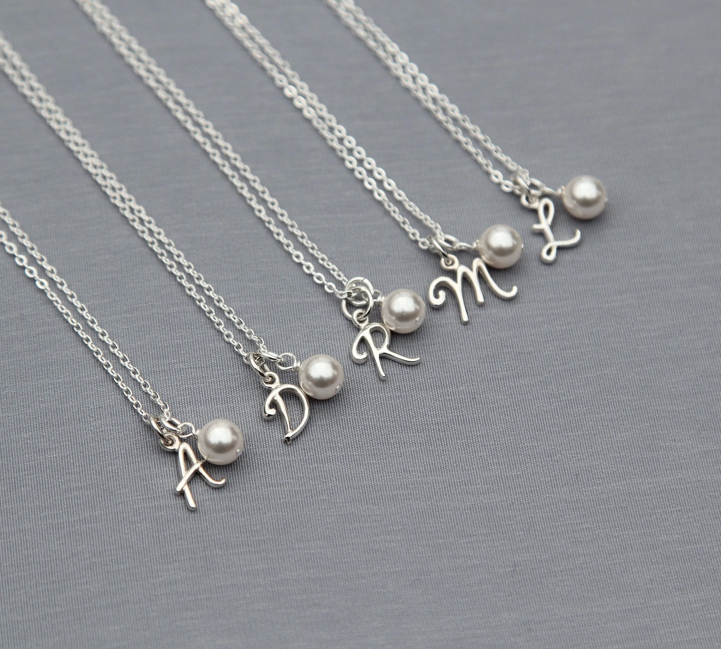 Personalized Bridesmaids Necklace, Sterling Silver Initial Jewelry with Pearl