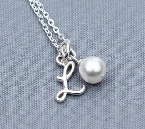Personalized Bridesmaids Necklace, Sterling Silver Initial Jewelry with Pearl
