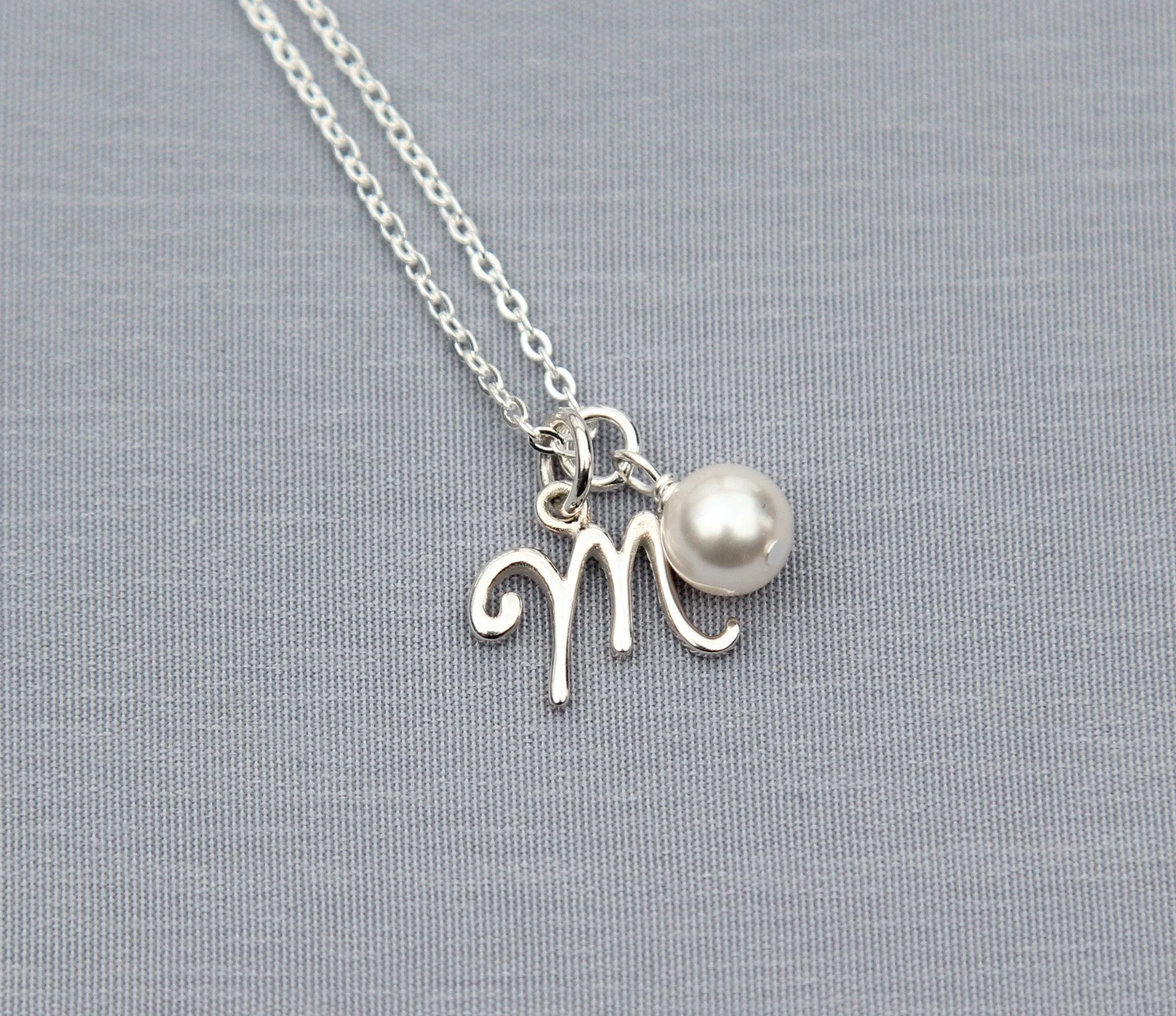 Personalized Bridesmaids Necklace, Sterling Silver Initial Jewelry with Pearl