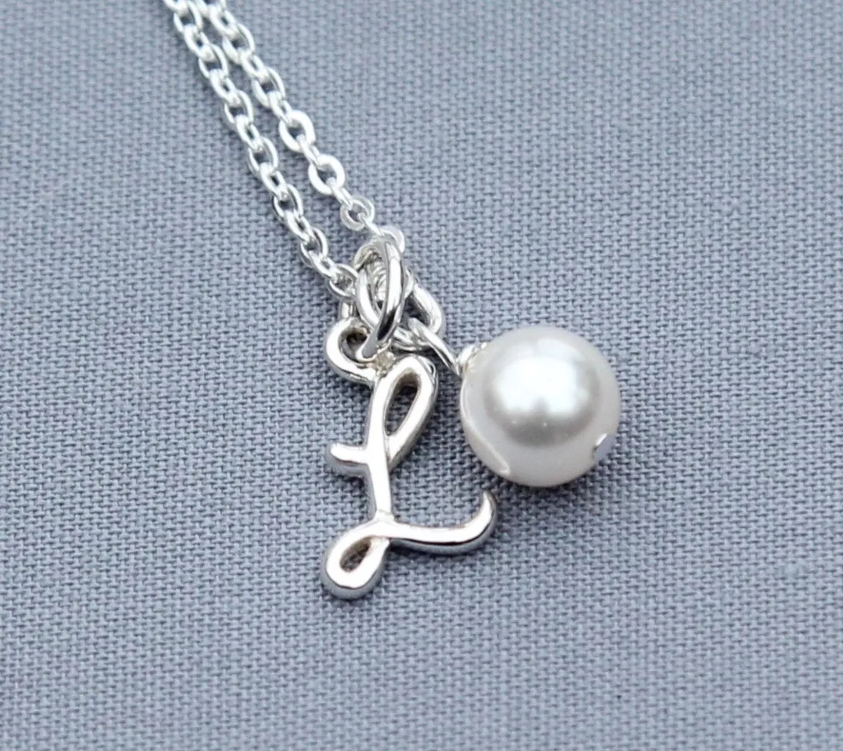 Personalized Bridesmaids Necklace, Sterling Silver Initial Jewelry with Pearl
